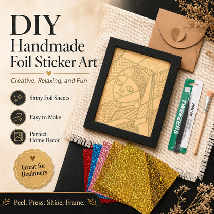 DIY Handmade Foil Sticker Art Kit – Colorful Stained Glass Craft, Girl with Pearl Earring, Fun Relaxing Creative Activity, Framed Artwork Display, Beginner Friendly