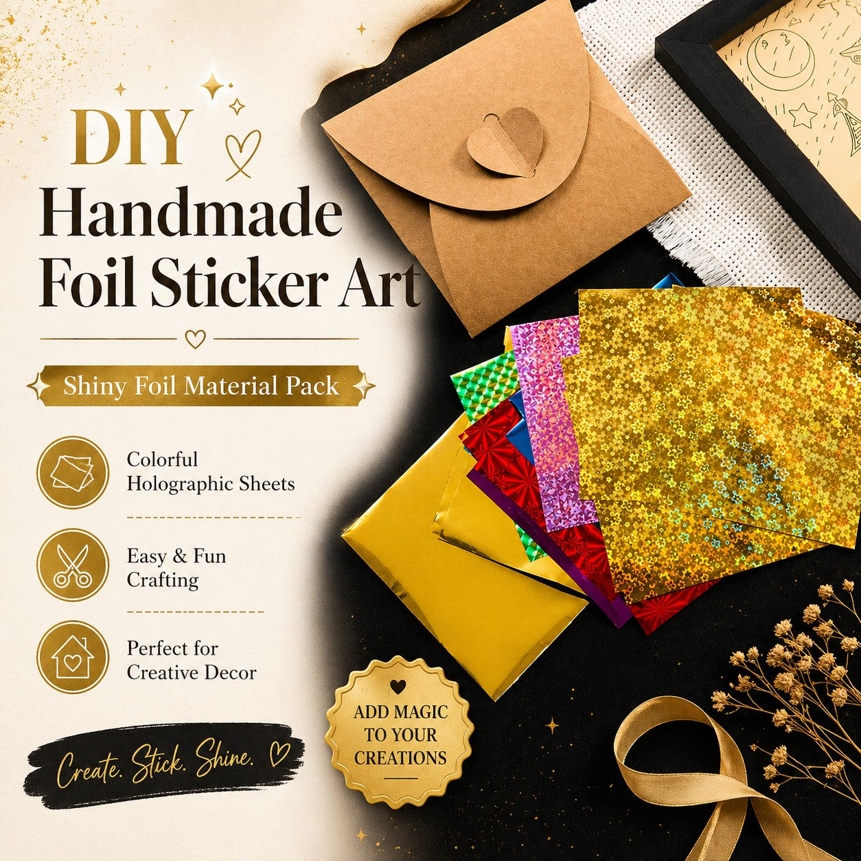 DIY Handmade Foil Sticker Art Kit – Colorful Stained Glass Craft, Girl with Pearl Earring, Fun Relaxing Creative Activity, Framed Artwork Display, Beginner Friendly