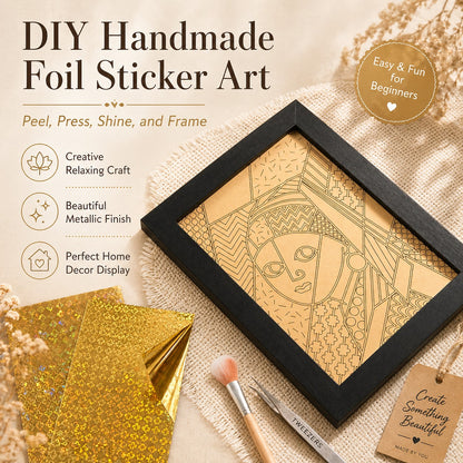 DIY Handmade Foil Sticker Art Kit – Colorful Stained Glass Craft, Girl with Pearl Earring, Fun Relaxing Creative Activity, Framed Artwork Display, Beginner Friendly