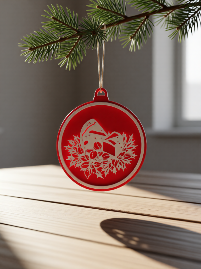 3D Printed Fluorescent Material Christmas Car Wash Theme Hanging Decorations 7cm Red and White Silhouette Festive Home Decor