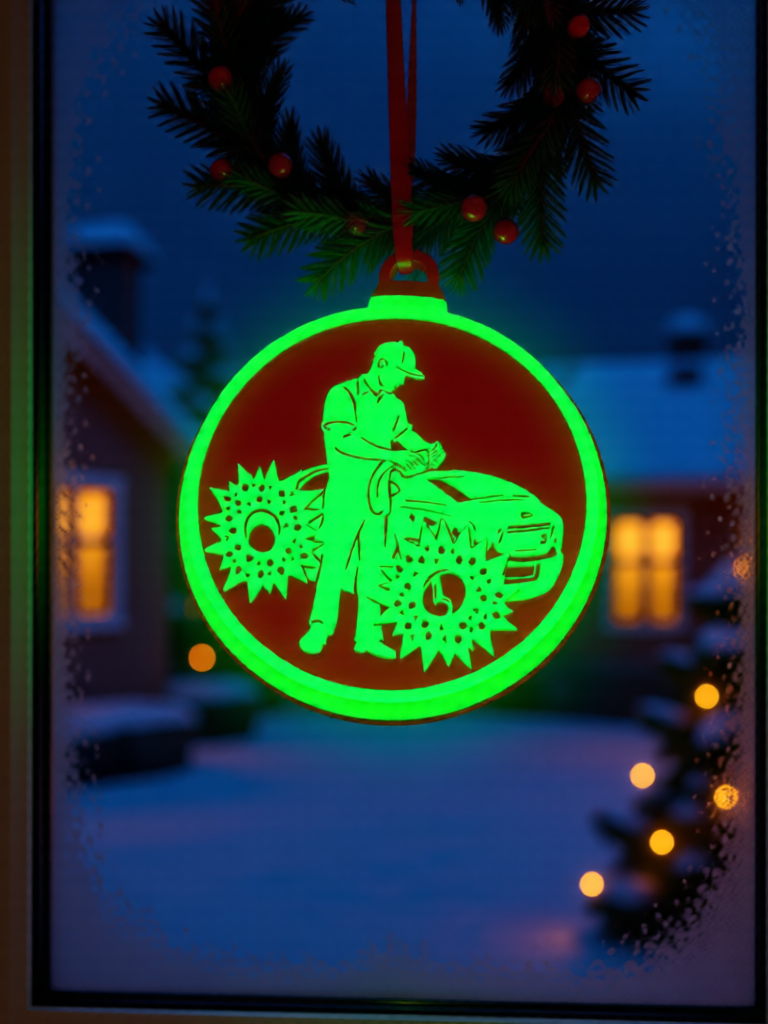 3D Printed Fluorescent Christmas Tree Decorations, Festive Home Decor, Red and White, 7cm, Festive Atmosphere