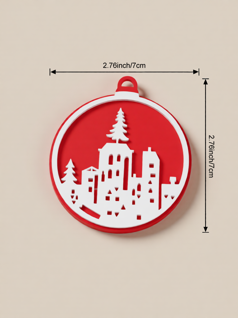 3D Printed Fluorescent Christmas City Silhouette Ornament, 7cm, Festive Decoration, Minimalist Art Design, Warm Light, Christmas Tree Decoration