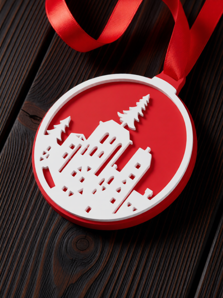 3D Printed Fluorescent Christmas City Silhouette Ornament, 7cm, Festive Decoration, Minimalist Art Design, Warm Light, Christmas Tree Decoration