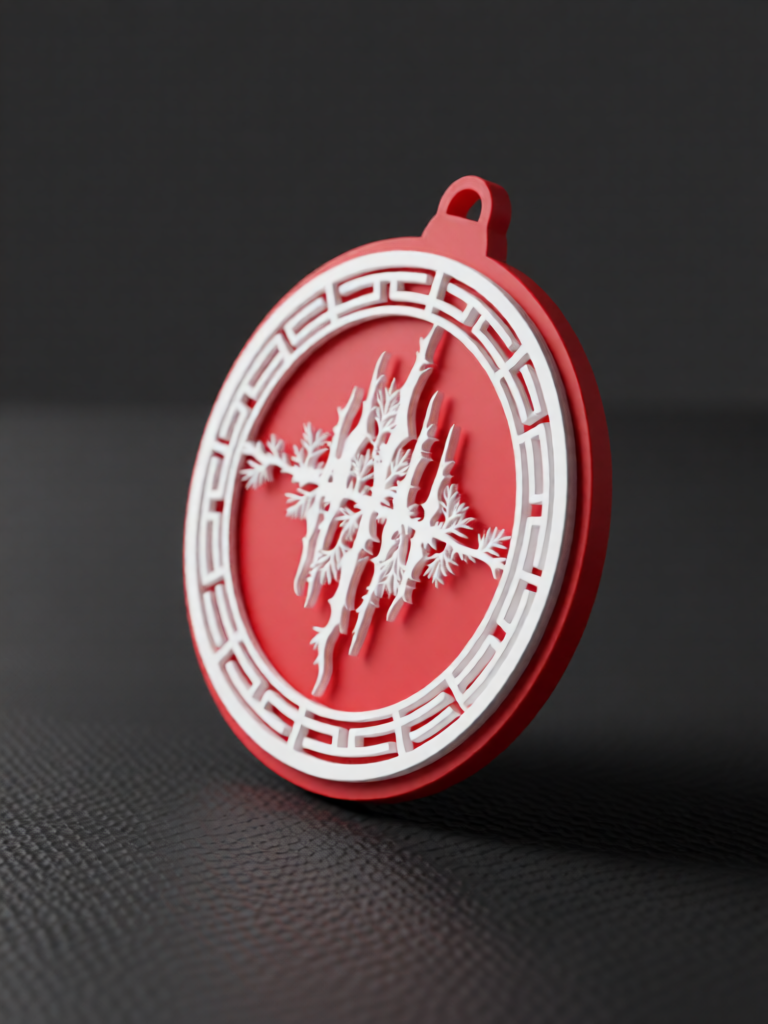 Red Snowflake 3D Printed Fluorescent Ornament, 7cm, Christmas Decoration